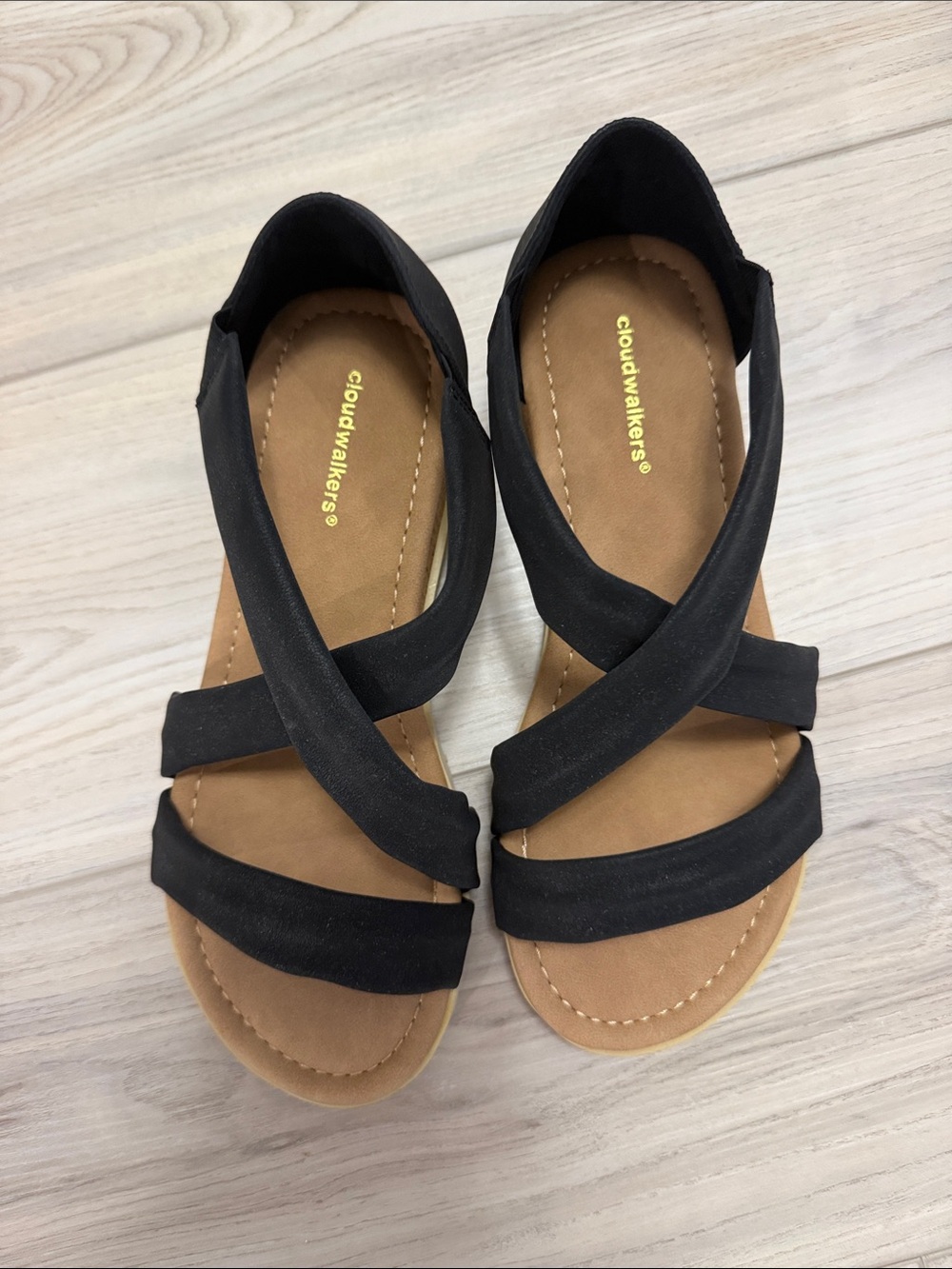 cloudwalkers Black Crossover Strap Sandals with Tan Footbed